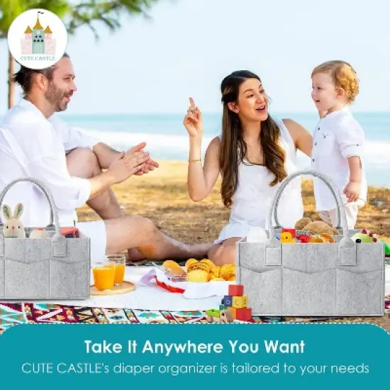 Itopfox 2-Pack Diaper Caddy Organizer with Handle, Portable Nursery Storage Bin for Baby Essentials, Grey image {3}