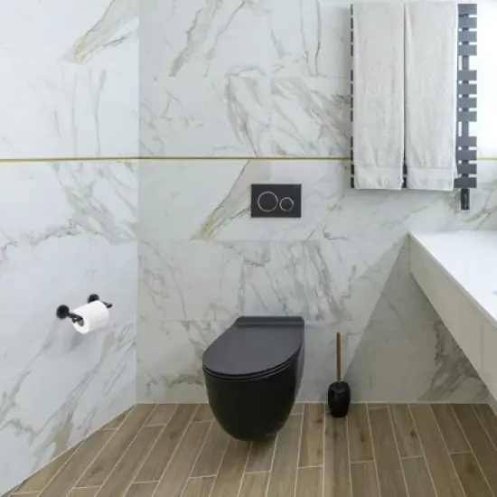 Cobbe Matte Black Toiler Paper Holder Wall Mount, Double Post Pivoting Toilet Paper Roll Holder for Bathroom, SUS 304 Stainless Steel image {1}