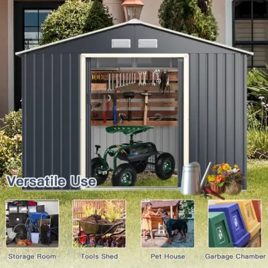 Costway Outdoor Tool Storage Shed Large Utility Storage House w/ Sliding Door image {6}
