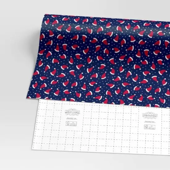 30" 50 sq ft Christmas Roll Wrap Santa Hats on Navy - Wondershop&trade; image {2}