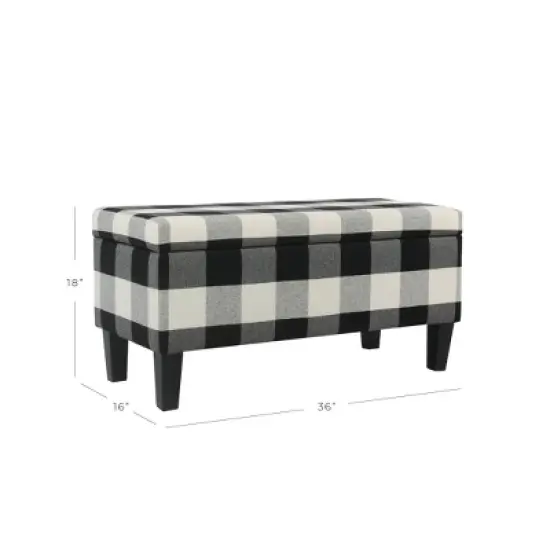 Large Decorative Storage Bench Black Plaid - HomePop image {1}
