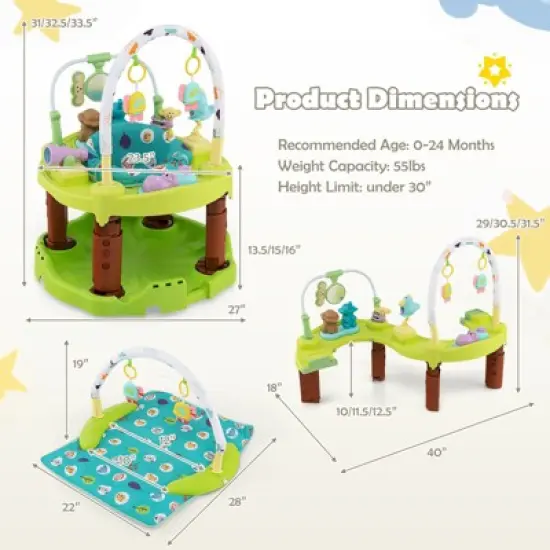 Infans Baby Activity Center, 3-Stage Bouncing Activity Saucer & Playtime Mat & Activity Table, 3 Adjustable Heights for Infants & Toddlers, Green image {1}