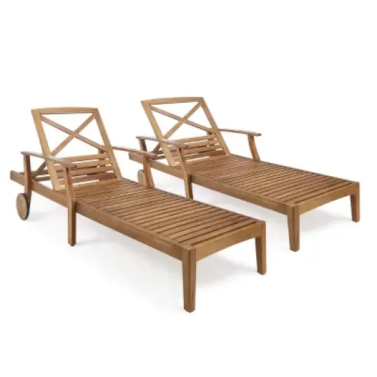 Perla 2pk Acacia Chaise Lounge - Teak - Christopher Knight Home image {4}