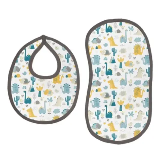 Bacati - Little Dino Boys Teal/Yellow Muslin 4 pc Bibs/Burpies image {1}