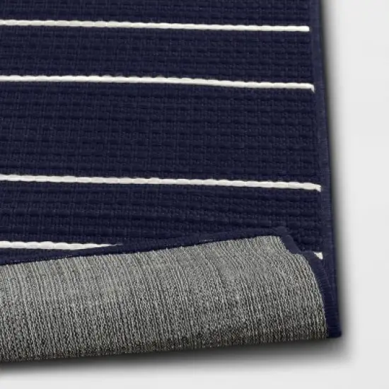 7'x10' Thin Stripe Rectangular Woven Outdoor Area Rug Navy/Ivory - Threshold&trade; image {3}