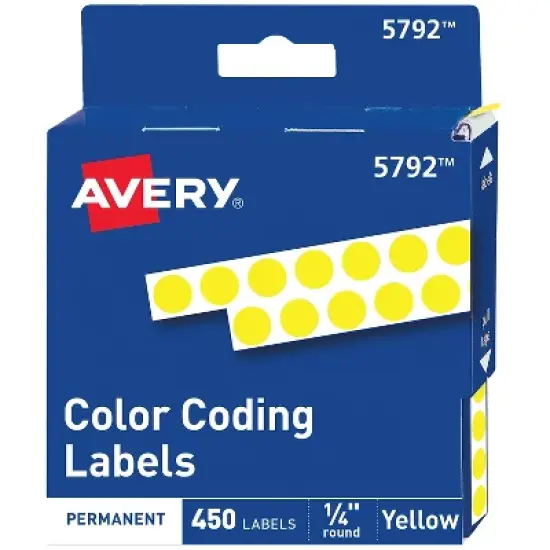 Avery Permanent Self-Adhesive Round Color-Coding Labels 1/4" dia Yellow 450/Pack 05792 image {6}