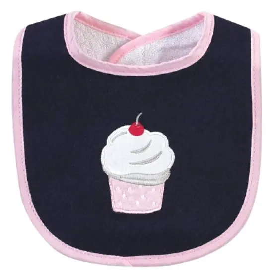 Hudson Baby Infant Girl Cotton Terry Bib and Burp Cloth Set 5pk, Cupcake, One Size image {1}
