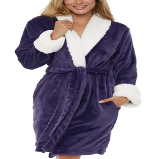 Women's Classic Plush Robe, Short Fleece Bathrobe Solids image {9}