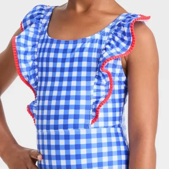 Girls' Gingham Check One Piece Swimsuit - Cat & Jack&trade; Blue image {1}