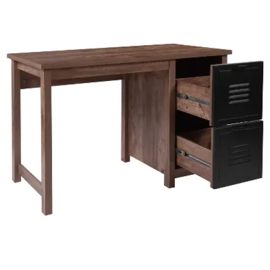 Emma and Oliver Crosscut Oak Wood Grain Finish Computer Desk with Metal Drawers image {2}