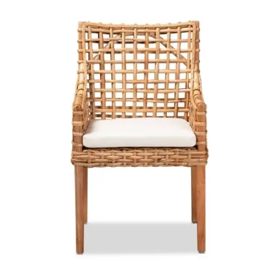 Saoka Wood and Rattan Armchair Natural Brown/White - bali & pari image {1}