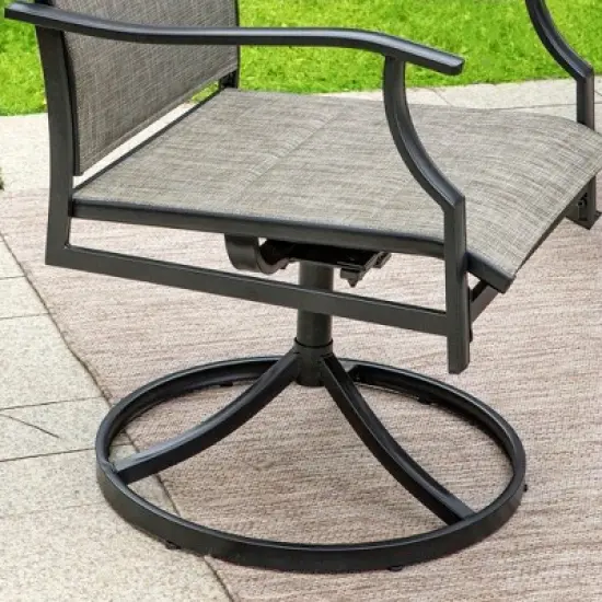 Captiva Designs 7pc Black Slatted Round Steel Table with Umbrella Hole & Grayish Brown Textilene Chairs image {13}