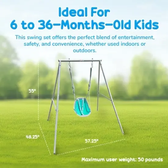 XDP Recreation Sweeng Child Swing with Frame and Harness Straps, Portable Play Set Design for Indoor and Outdoor Backyard Use, Aqua image {2}