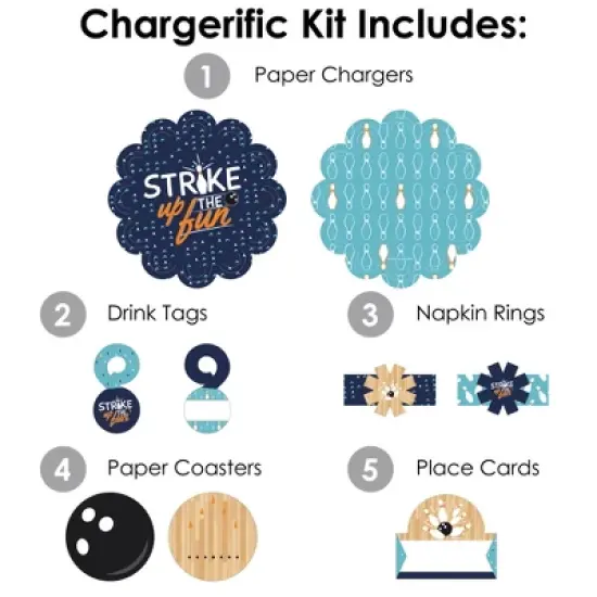 Big Dot of Happiness Strike Up the Fun Bowling Birthday Party or Baby Shower Paper Charger and Table Decorations Chargerific Kit Place Setting for 8 image {2}