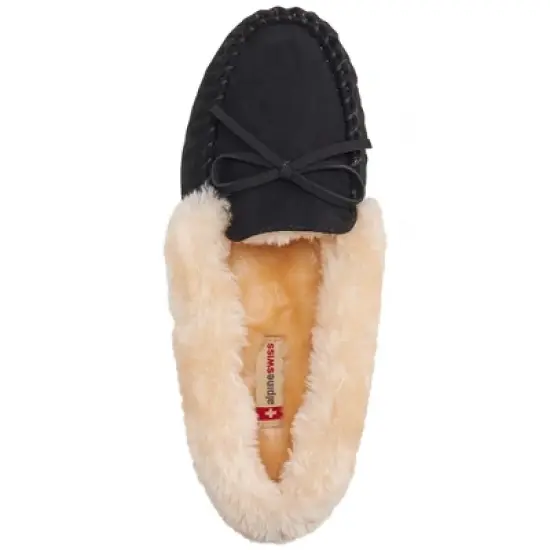 Alpine Swiss Leah Womens Shearling Moccasin Slippers Faux Fur Slip On House Shoes image {4}