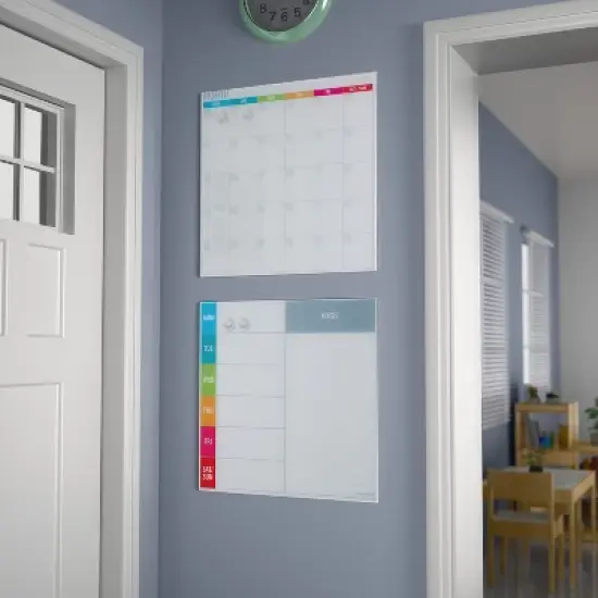 ECR4Kids MessageStor 17.5in x 17.5in Magnetic Dry-Erase Calendar Glass Boards and 4 Magnets, 2-Pk image {7}