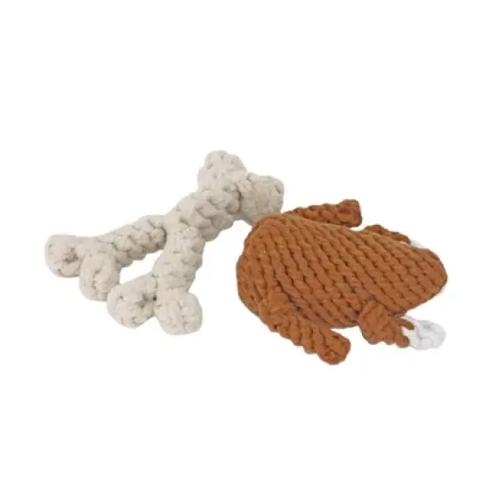 Midlee Thanksgiving Meal Rope Dog Toy Set - Turkey Leg & Wishbone image {1}