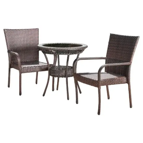 Littleton 3-Piece Wicker Patio Bistro Seating Set - Brown - Christopher Knight Home image {1}