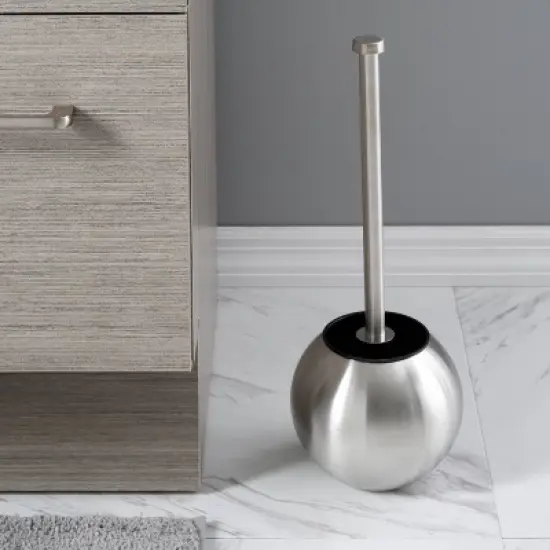 Globe Design Toilet Brush and Holder Stainless Steel - Bath Bliss image {3}
