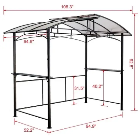 8x5ft Metal Grill Gazebo With Steel Hardtops Side Shelves Easy Assembly UV-Resistant Canopy BBQ Shelter For Outdoor image {4}