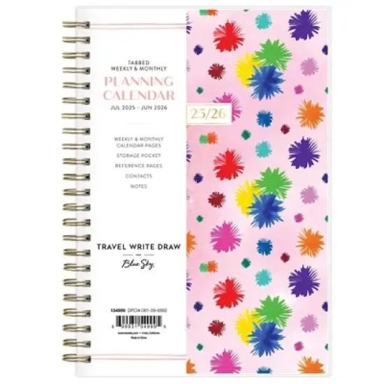 Blue Sky 5"x8" 2025-2026 Travel Write Draw Wirebound Weekly/Monthly Planner Clear Cover Pom Pink image {2}