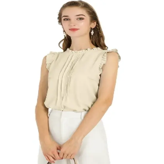 Allegra K Women's Ruffled Business Office 1950s Vintage Sleeveless Blouses image {7}