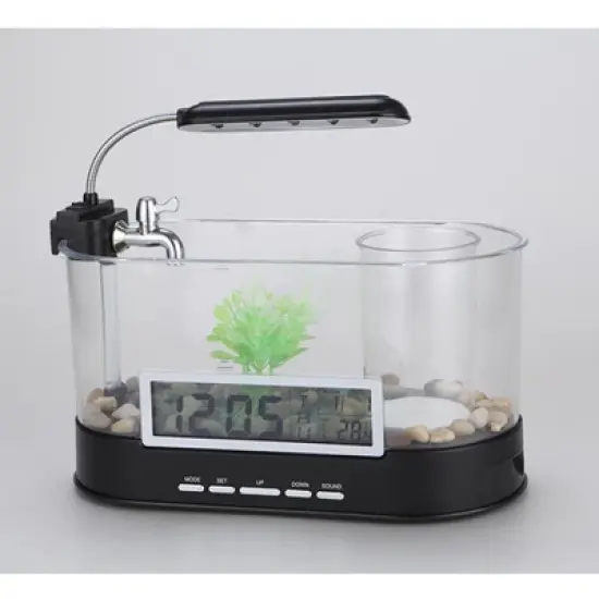 Modern Home USB Desktop Aquarium with Light/Clock Organizer image {7}