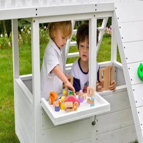 Avenlur Craftsman Swing Set: Montessori-style outdoor play with slide, clubhouse, gym bar, rock climb wall, and more! ASTM certified. Ages 3-11yrs. image {4}