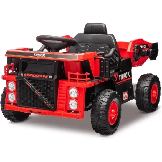 12V Kids Ride-On Dump Truck, RC Electric Construction Vehicle w/Dump Bed & Shovel, 4-Wheel Shock Absorption, for Boys & Girls image {8}