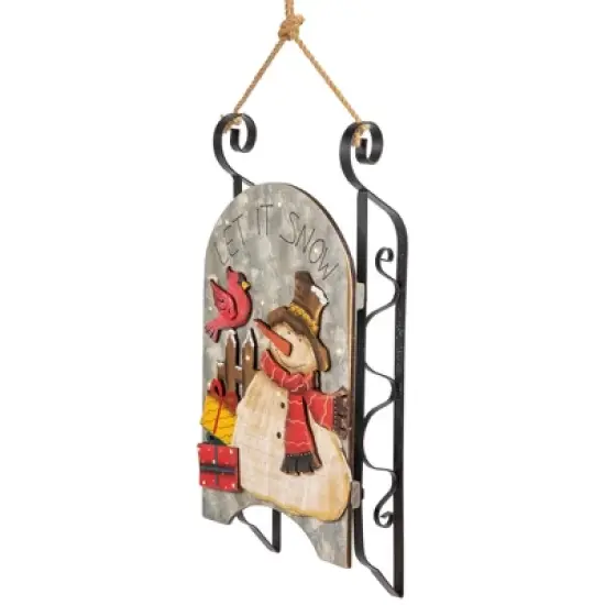 Northlight 17" LED Lighted Wooden Sled with Snowman and Cardinal Christmas Decoration image {3}