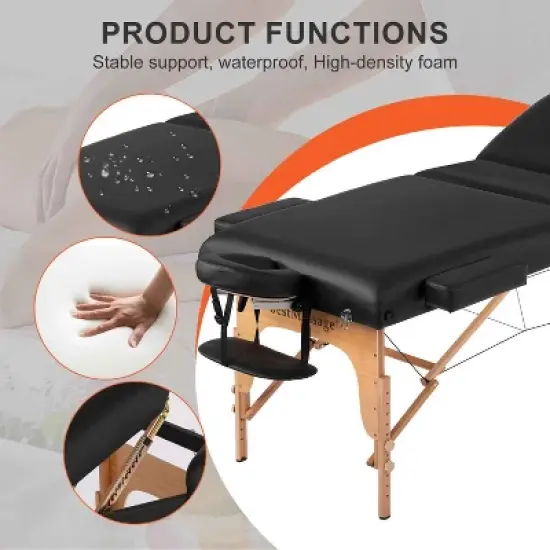 BestMassage Folding Massage Spa Table 30 Inch Wide Lash Bed for Professional Therapists & Home Use, Black image {5}