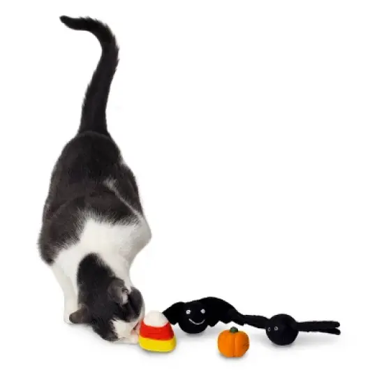 Midlee Halloween Felt Cat Toys Set- Bat, Pumpkin, Spider, Candy Corn image {4}