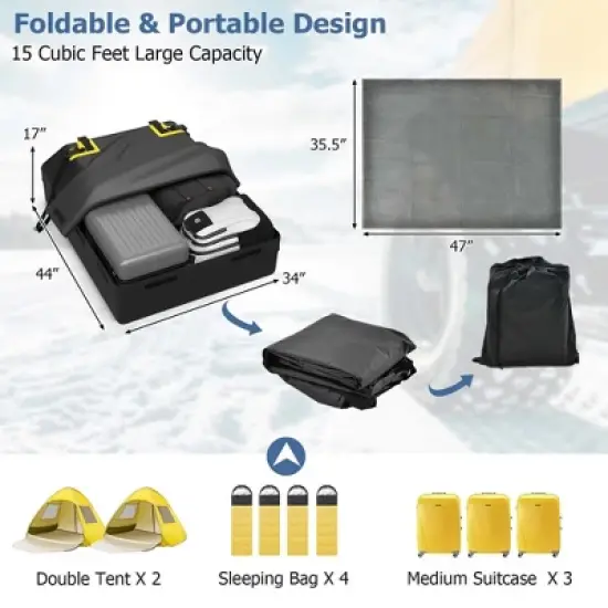Costway 15 Cu.Ft Car Roof Bag 100% Waterproof Roof Top Luggage Bag for All Vehicles Black/Yellow image {2}