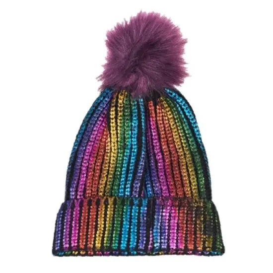 Charles Albert Girl's Metallic Pom Beanie - Kids Winter Hat image {3}
