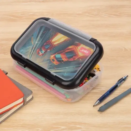 ZIPIT Recycled Plastic Pencil Case for Boys (Car Race) image {1}