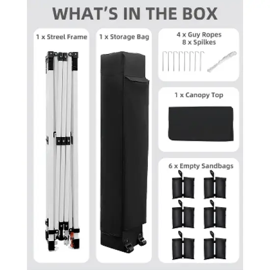 10x20 Pop Up Canopy - 1 Min Setup, 3 Height Adjustments w/Sandbags, UV Protection for Camping, Beach, Parties image {7}