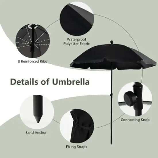 Tangkula 6PCS Patio Garden Dining Set w/ Round Table & 4 Folding Chairs & Umbrella image {6}