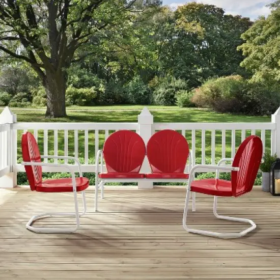 Griffith 3pc Outdoor Seating Set - Bright Red - Crosley image {4}
