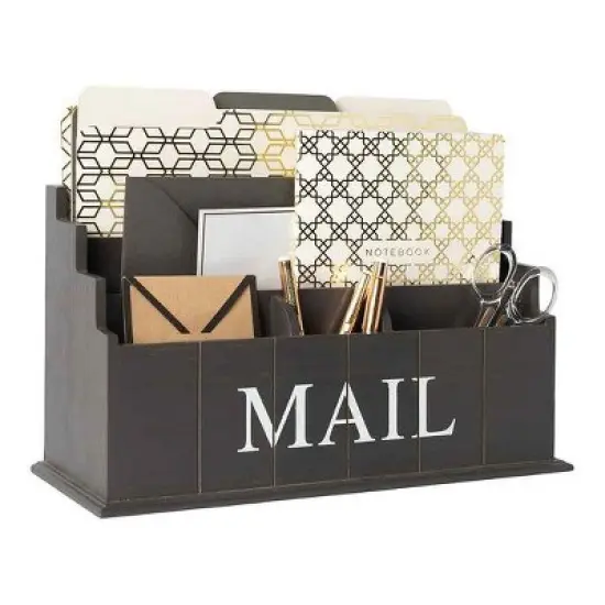Blu Monaco 3 Tier Wooden Mail Organizer with Mail Printed on Front image {11}