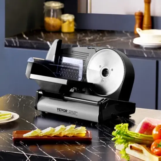 VEVOR Meat Slicer, 7.5 inch Electric Deli Food Slicer, 180W Meat Cutter with two Premium SUS420 Blades, 0-0.6 inch Adjustable Thickness, Black image {1}
