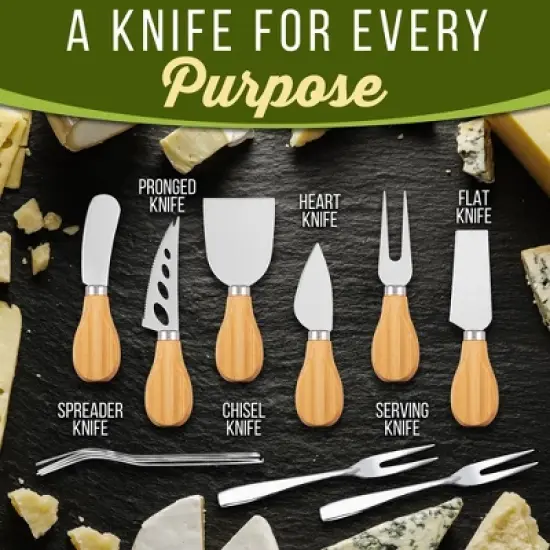 NutriChef Bamboo Cheese Board Set with Integrated Slicer & Stainless Steel Utensils -Rustic Design image {2}