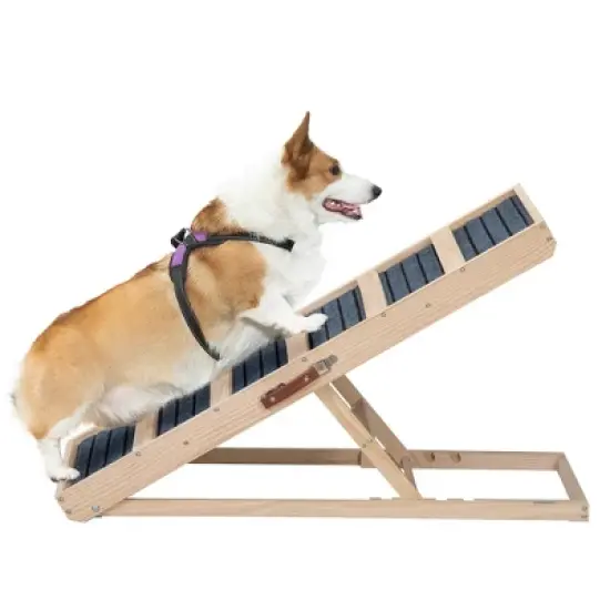 Sandinrayli Folding Portable Wooden Dog Ramp with Non-slip Carpet, 15.75-24 in. H image {10}