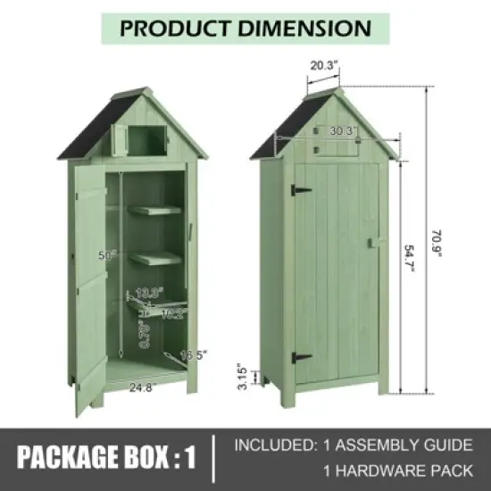Karl Home 70'' H Green Solid Wood Outdoor Storage Shed image {1}