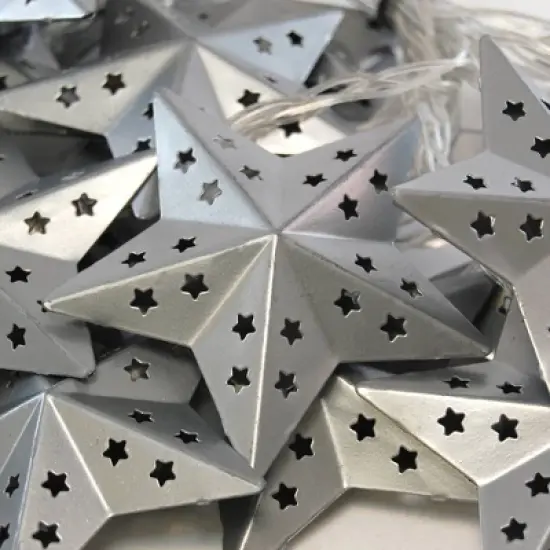 Lumabase Solar-Powered String Lights with 20 Silver Metal Stars image {4}