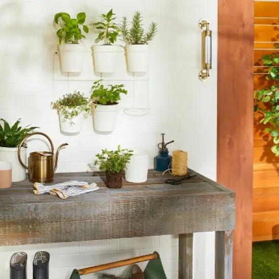 18.6" Wide 7pc Wall Mounted Metal Planter Set Sour Cream - Hearth & Hand&trade; with Magnolia image {1}