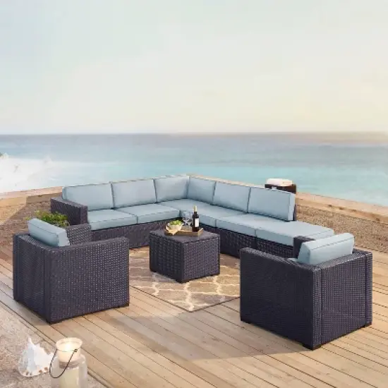 Biscayne 7pc Outdoor Wicker Sectional Set - Mist - Crosley image {1}