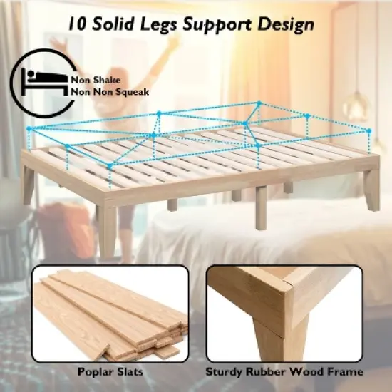 Costway Full Size 14'' Wooden Bed Frame Mattress Platform Wood Slats Support EspressoNatural image {7}
