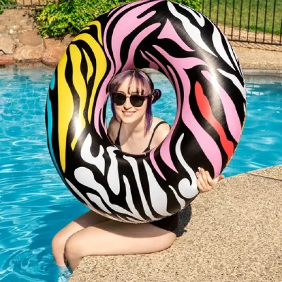 Swim Central 39" Multi-Color Zebra Stripes Inflatable Inner Tube Ring Float image {3}