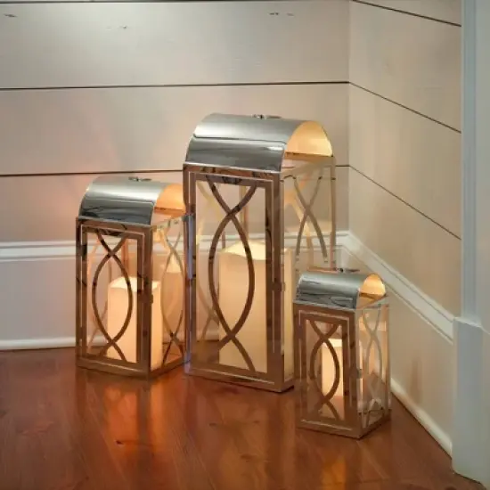 Pebble Lane Living Rogan Metal Lantern Set Stainless Steel image {3}