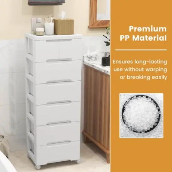 Costway 1/2 PCS 7-Drawer Plastic Rolling Storage Cart with 4 Universal Wheels Dresser Cabinet image {8}